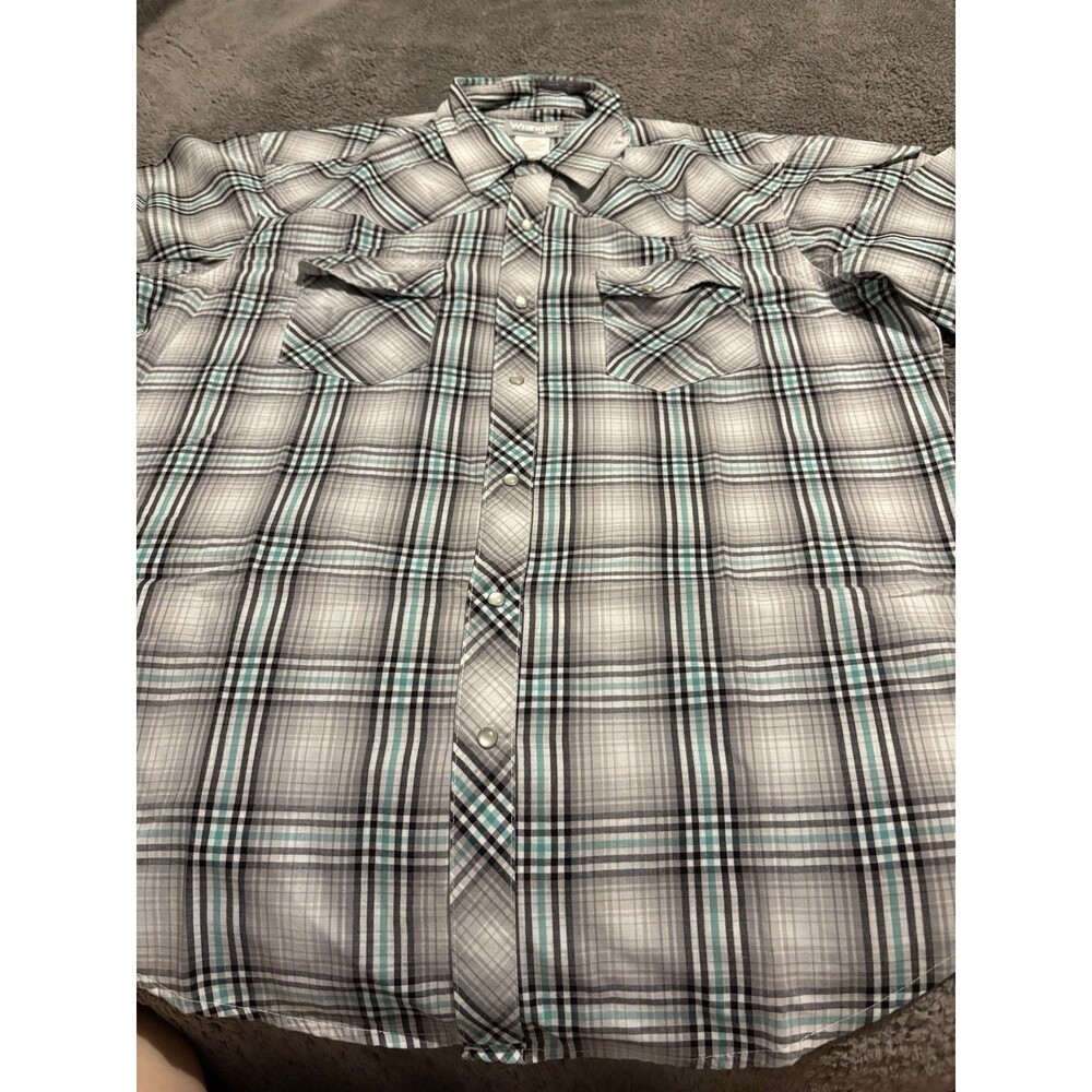 Wrangler Pearl Snap Wrancher Shirt Men’s Size Large Blue MTW-1327 Short Sleeve